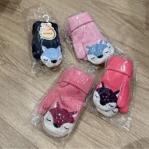Kids Animal fox winter gloves Set - Pink, Blue, Red